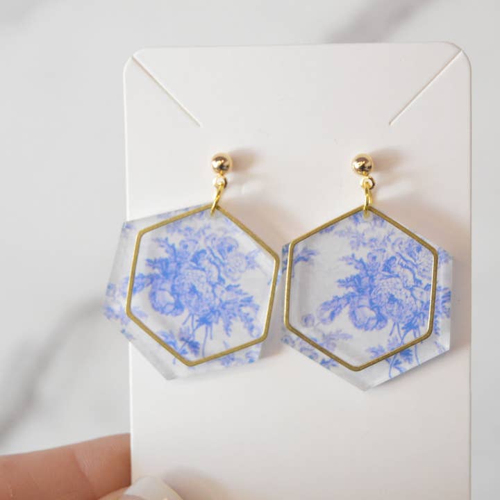 The Adorned Fox - Wholesale Dangle Earrings - Blue Chinoiserie Earrings, Drop Earrings, Dangle Earrings, S3