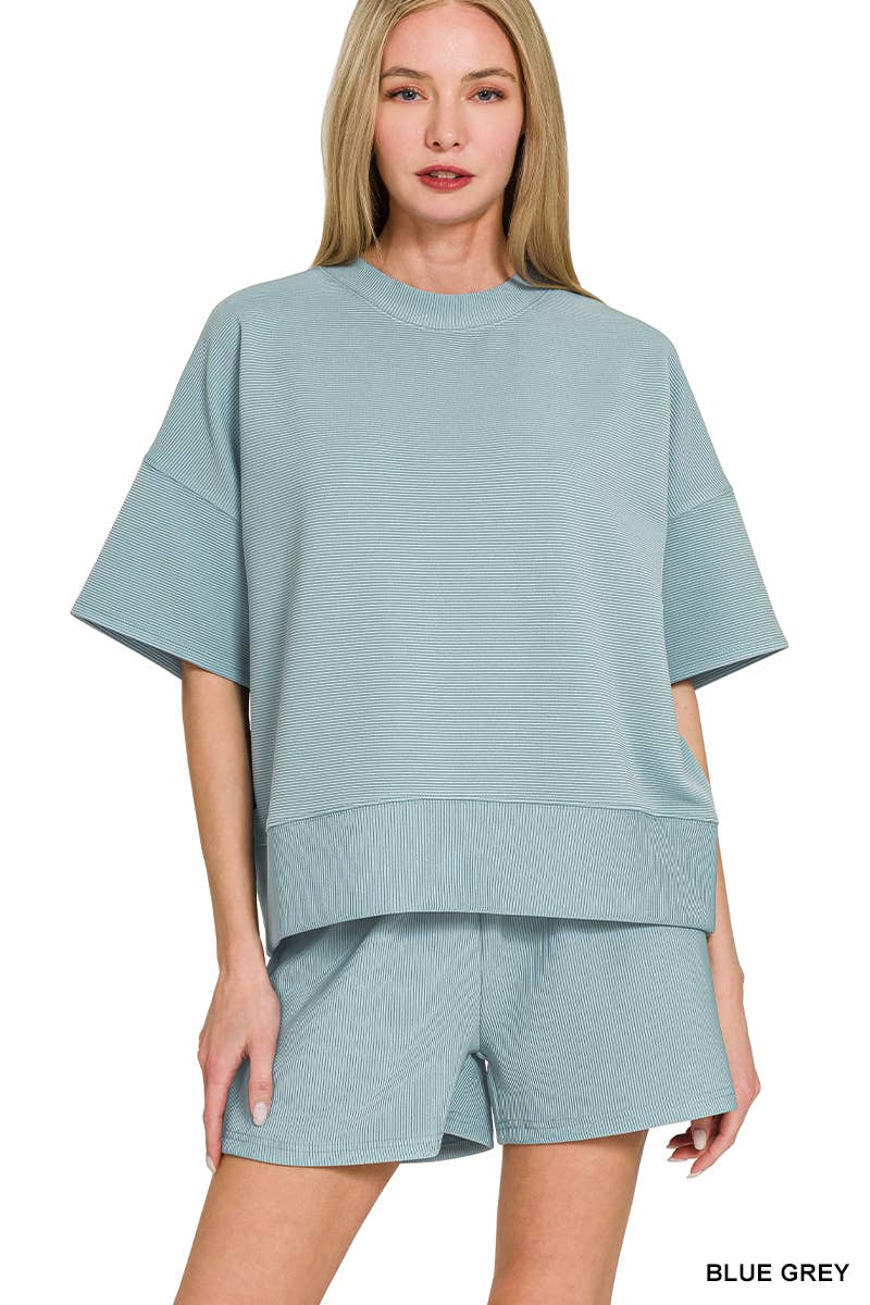 42POPS - Wholesale Lounge Set - Women's - ",...Ribbed Round Neck Waist Banded Tee & Shorts 2PC Set3