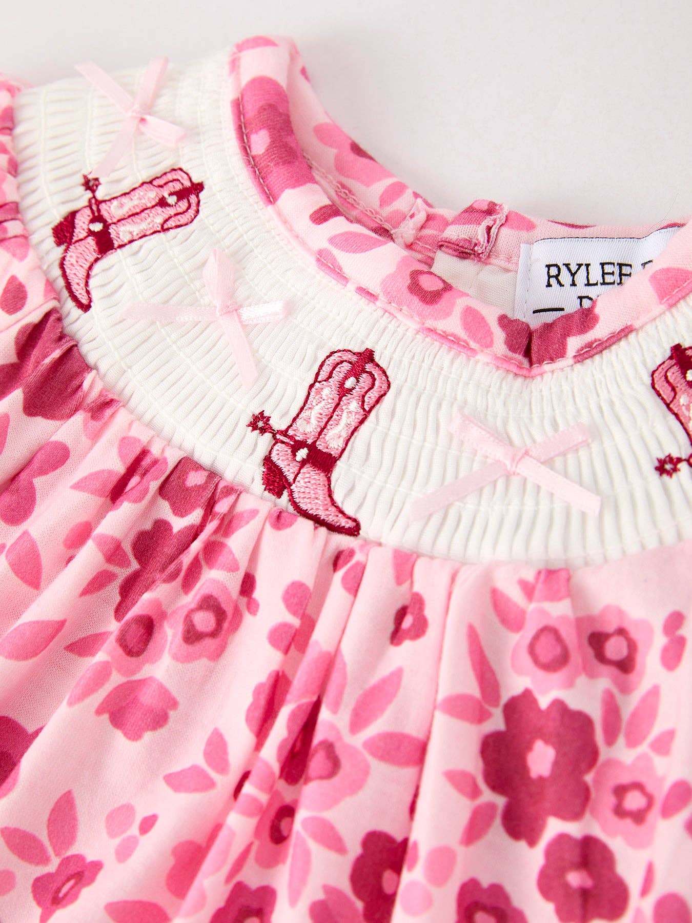 Rylee Faith Designs - Wholesale Bodysuit (Non-Footed) - Baby - Boots Smocking Embroidered Short Sleeve Floral Baby Girl Romper2