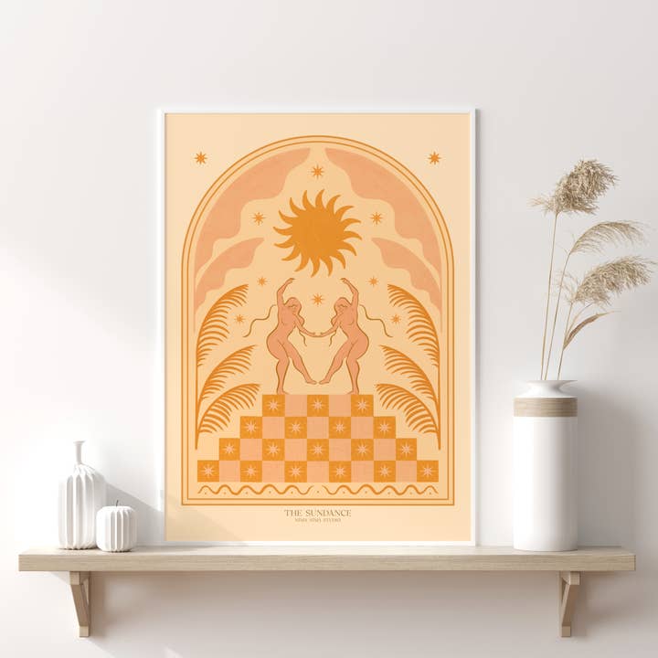 ‘The Sundance’, Boho Floral Celestial Sun Dance Art Print for wholesale by Nïma Nïma Studio