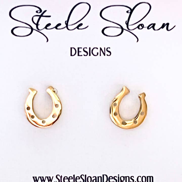 Steele Sloan Designs - Wholesale Stud/Post Earrings - Gold Stud Horseshoe Earrings, Indianapolis Colts Earrings