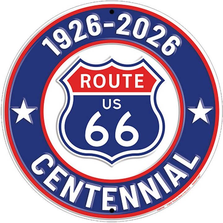 Route 66 Red, White and Blue Centennial Round Sign for wholesale by Signs 4 Fun