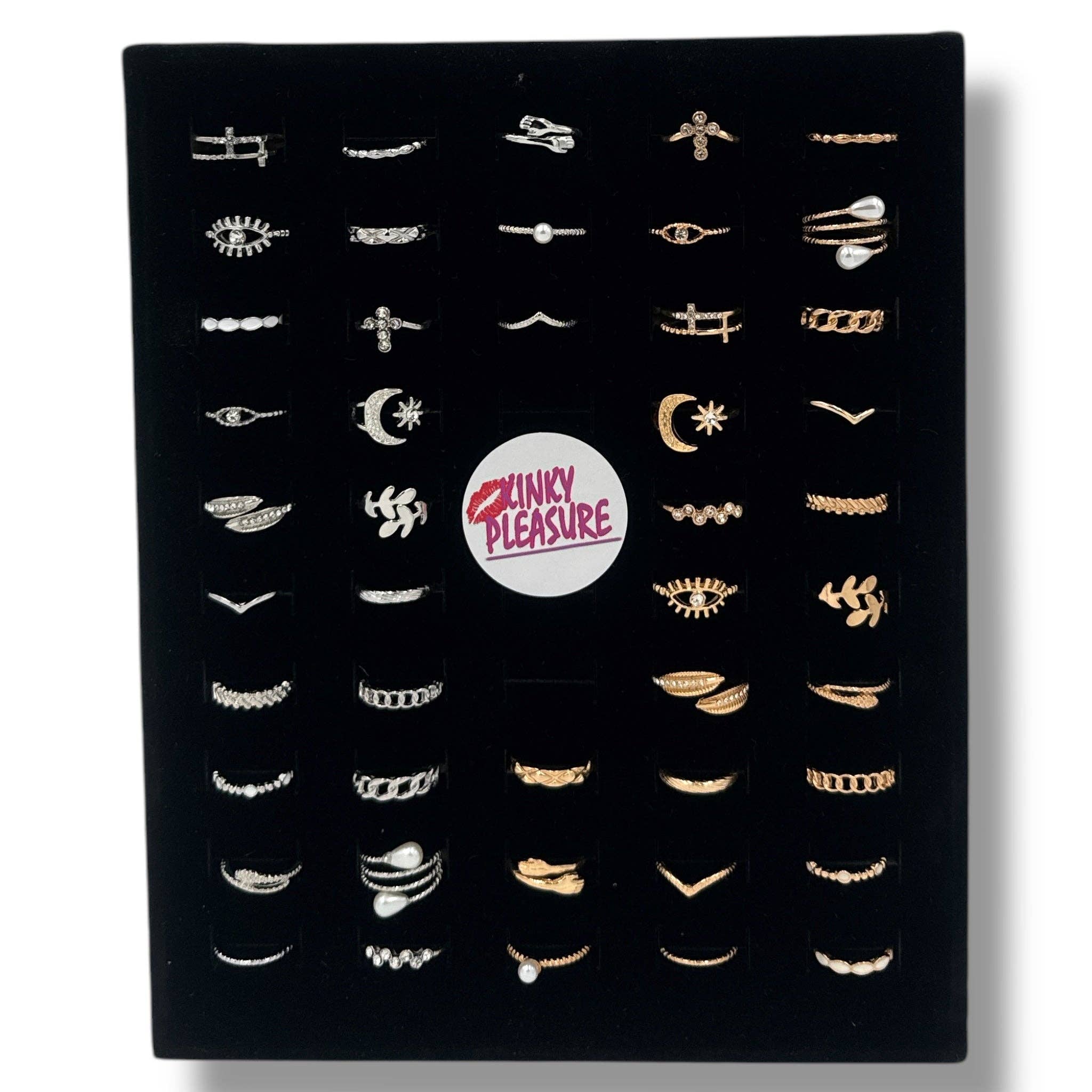 Kinky Pleasure - Wholesale Jewelry Set - Kinky Pleasure - AX113 - Ring Set 23 Rings In Gold Or Silver - In Display Box14