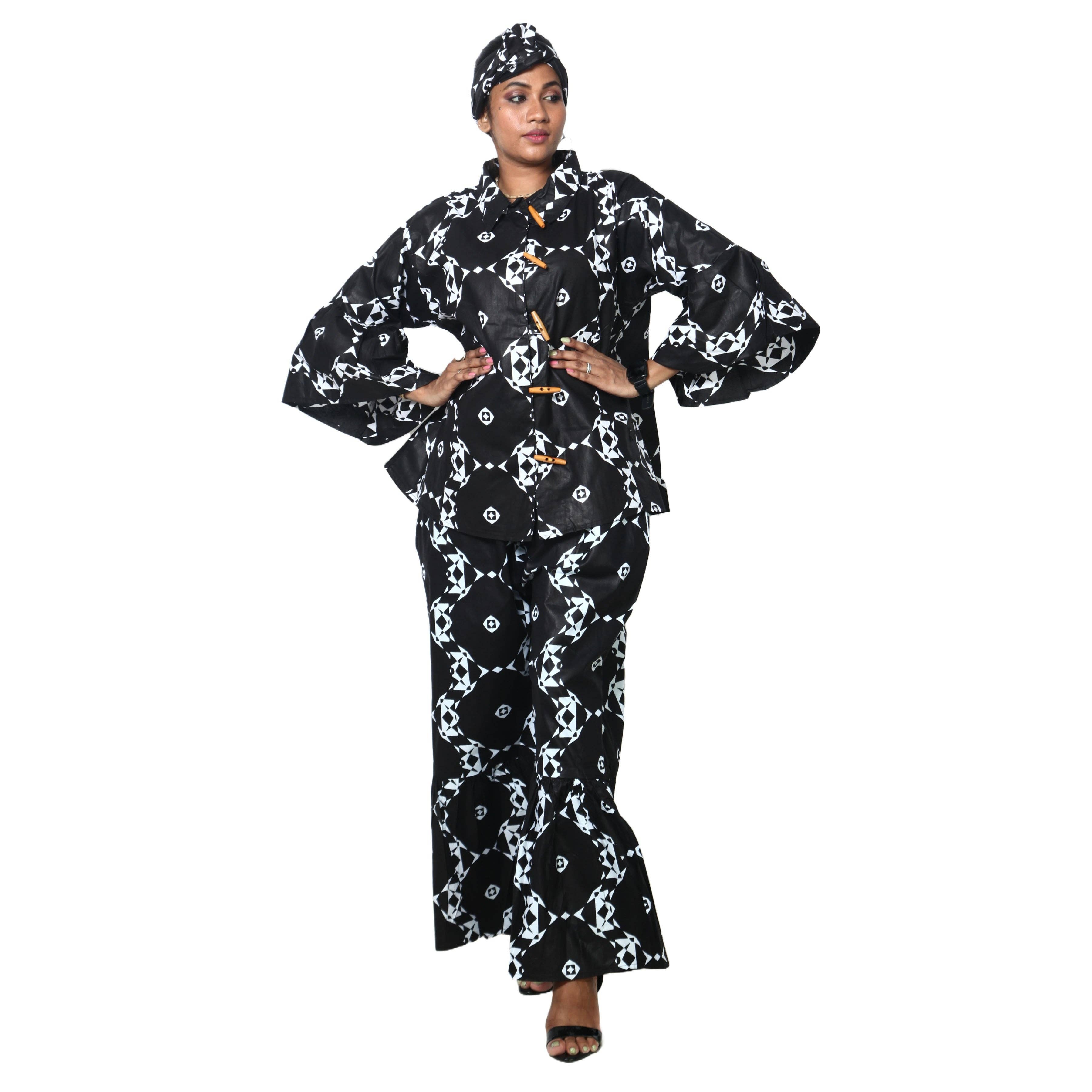 African Stars - Vente Ensemble haut et pantalon (PAS d'intérieur) - Femme - Ensemble Chemisier Femme et Pantalon Palazzo -- Imprimé FI-40503