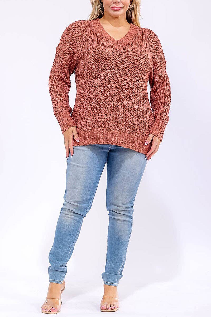 ROUSSEAU - Wholesale Knit Sweater - Women's - LONG SLEEVE V-NECK KNIT PULLOVER SWEATER13