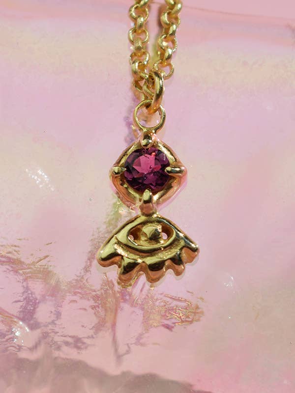 Annoushe jewelry - Wholesale Halskettinghanger - Ketting met roze toermalijn en boze-ogen bedel