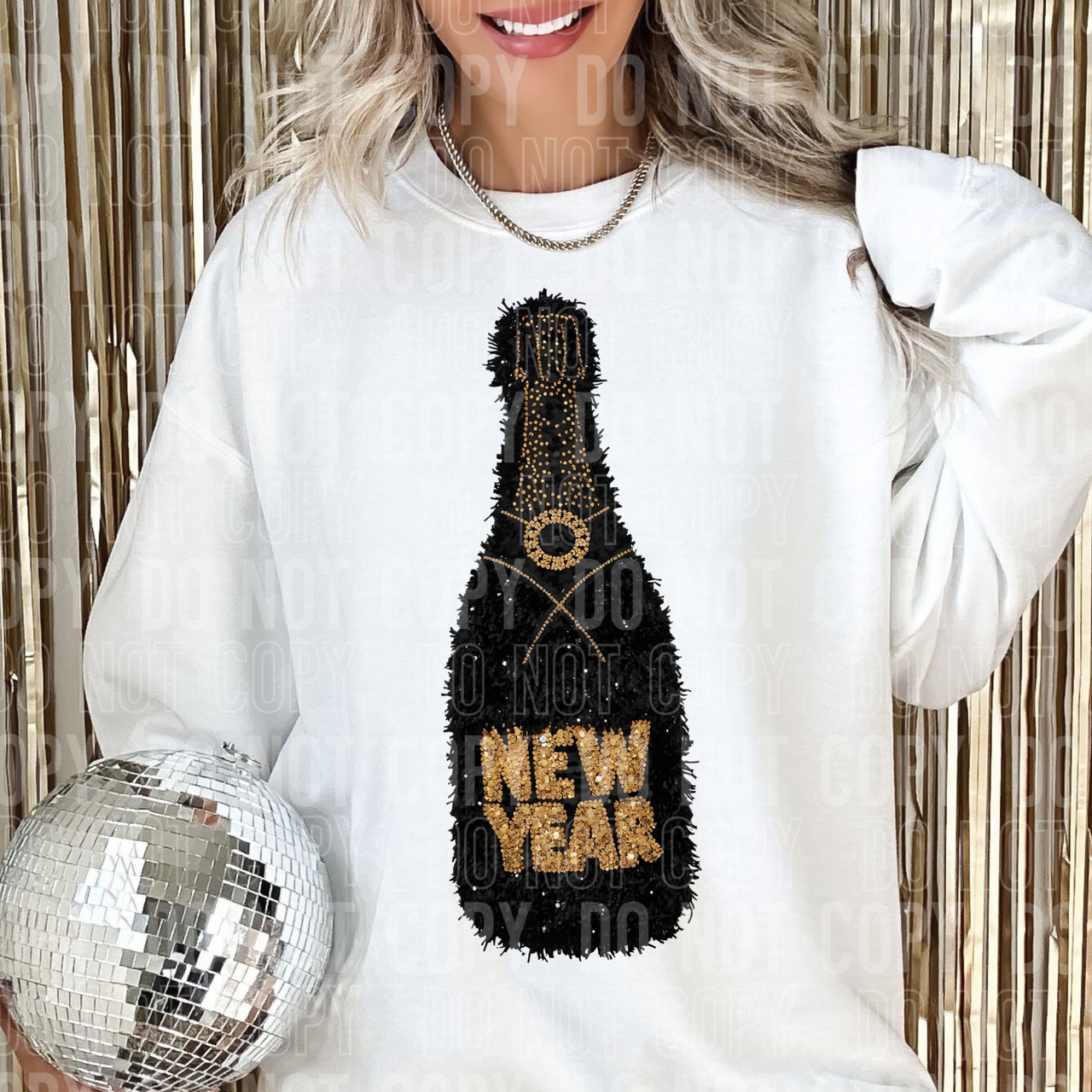 Trendy Transfers - Wholesale Sublimation Transfer - Faux Yarn New Years Champagne Bottle DTF Heat Transfer0