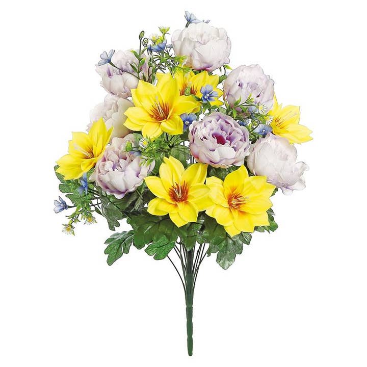 Select Artificials, Inc. - Wholesale Artificial Flowers - Peony, Clematis, Daisy Bush X, 21, 24", Lavender/Yellow/Blue