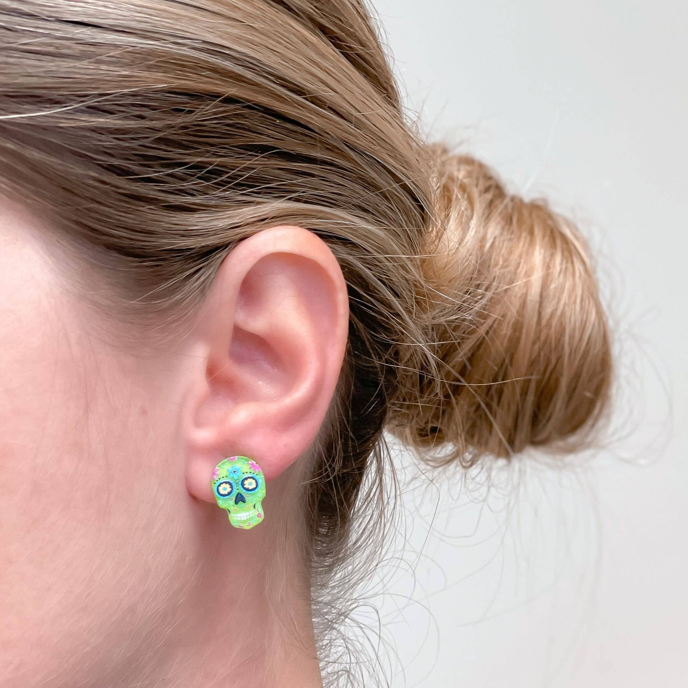 Prep Obsessed Wholesale - Wholesale Stud/Post Earrings - Printed Sugar Skull Stud Earrings2