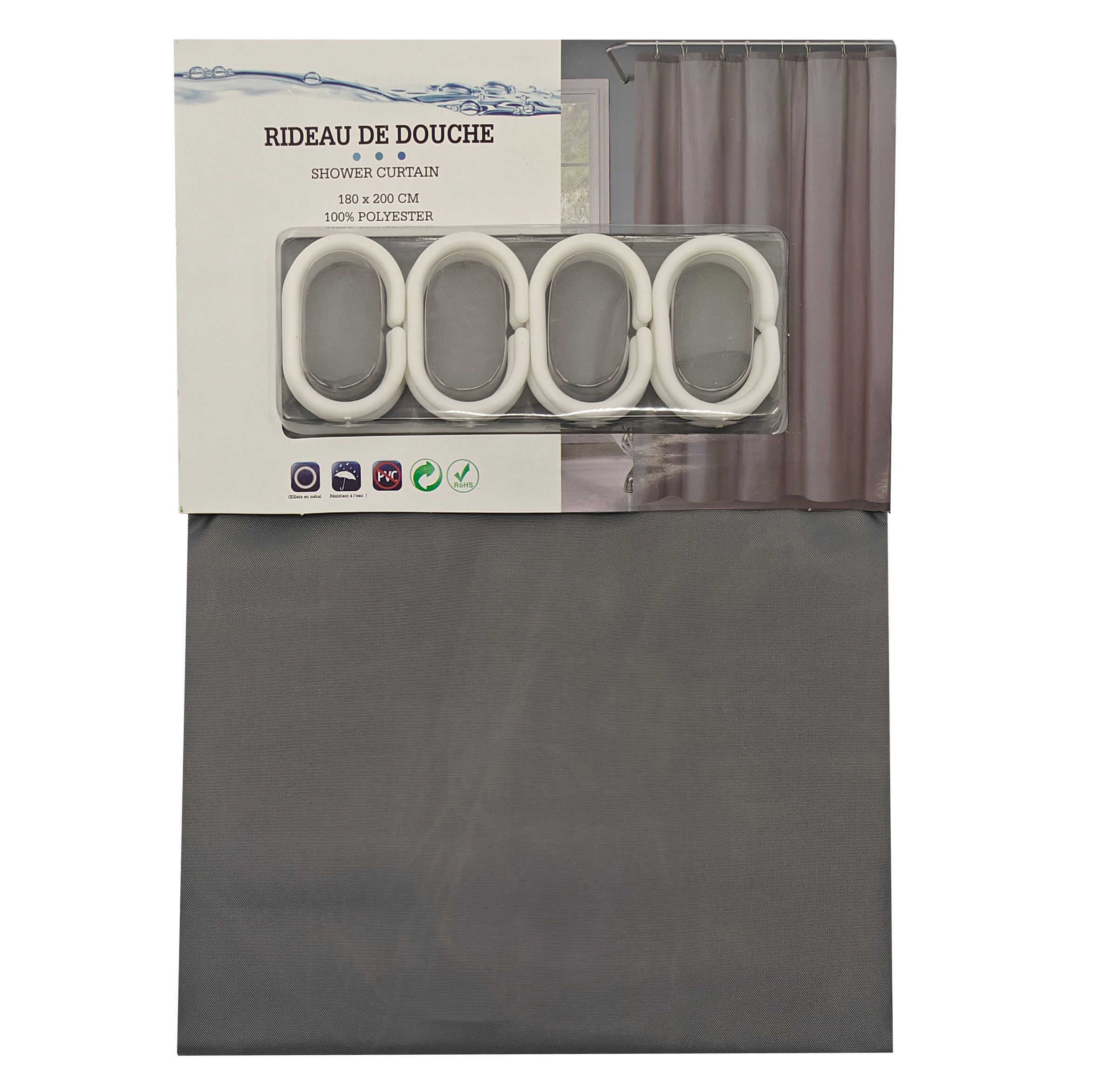 Super Bazaar - Wholesale Shower Curtain - Waterproof Shower Curtain - With 12 Rings - Polyester 3