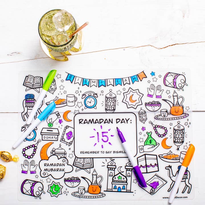 Washable Ramadan Coloring Silicone Placemat for wholesale by Amasi Decor