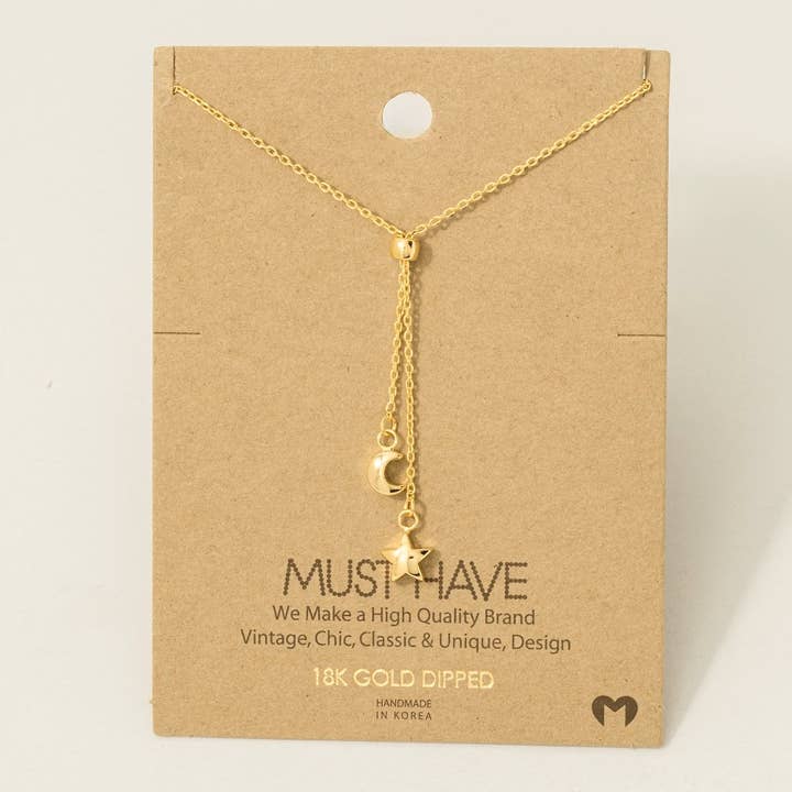 Fame Accessories - Wholesale Pendant/Charm Necklace - Gold Dipped Mini Moon And Star Lariat Y Necklace1
