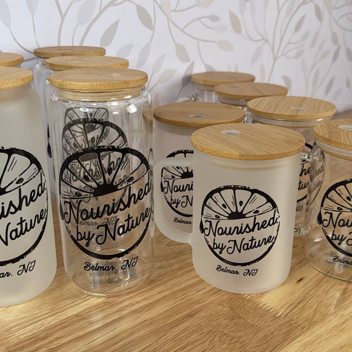 SKS Design Studio - Wholesale Drinking Glass/Cup - CUSTOM LOGO | UVDTF | 20oz Can Glass with Bamboo Lid & Straw