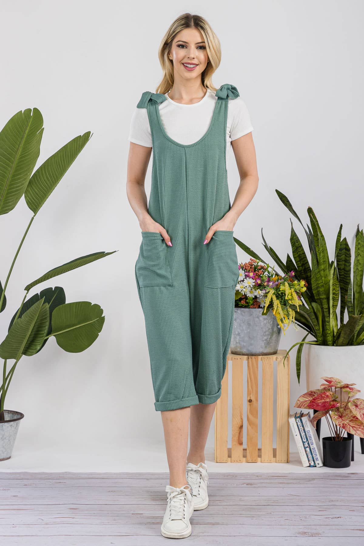 Celeste Clothing – Engroshandel Jumpsuit - Dame – CASUAL RIB CAPRI JUMPSUIT MED LOMMER -CP3387313