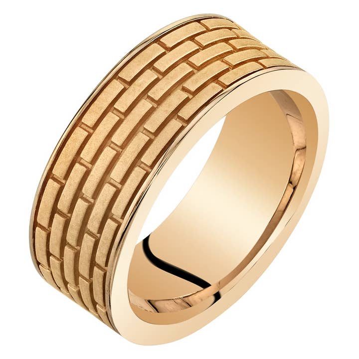 Peliani – wholesale Band/Stackad Ring – Mäns rosenfärgad tegelband i sterlingsilver 8mm Sz 12.5
