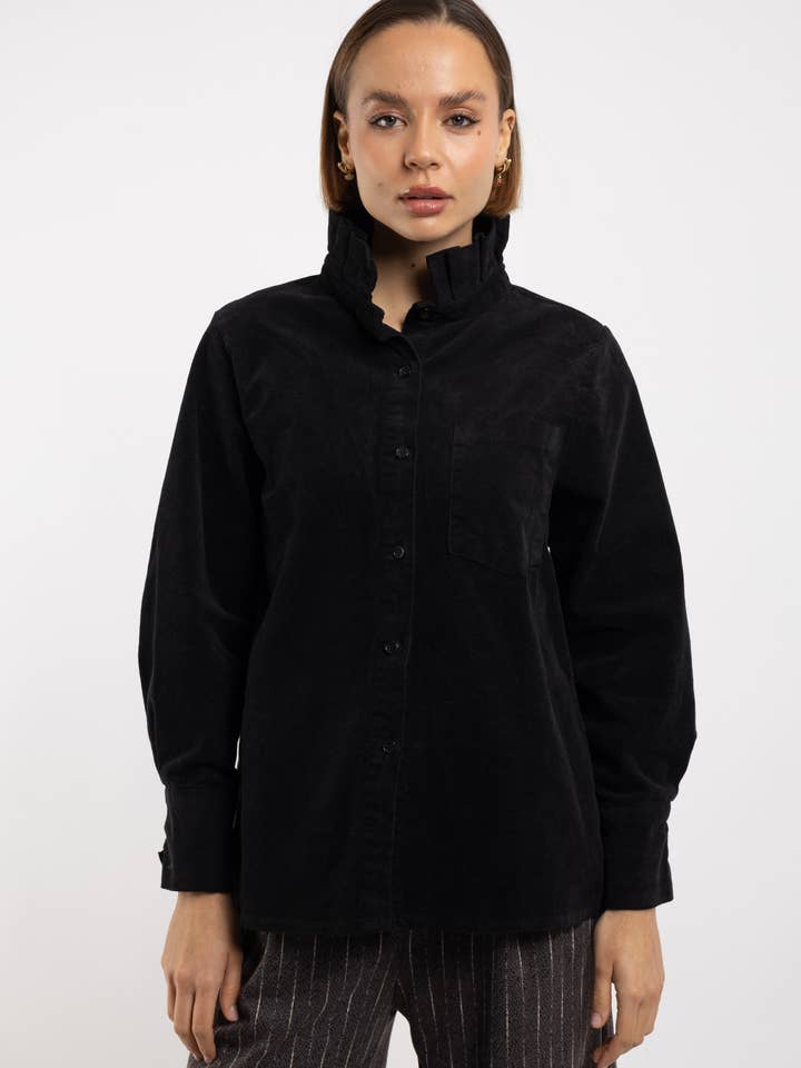 Pépouz' Paris - Wholesale Button Down Shirt - Women's - Corduroy shirt with ruffled collar PC255216