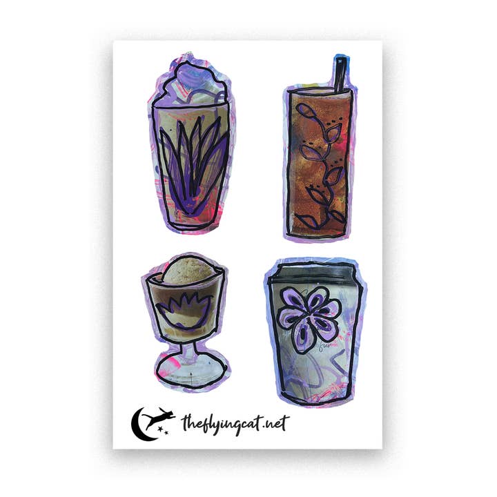 Feuille d'autocollants Cuppa pour la vente par The Flying Cat