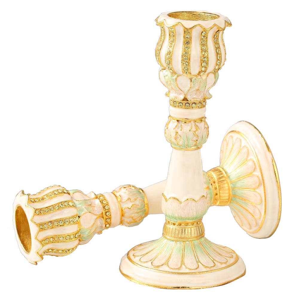 Matashi - Wholesale Candle Holder - Matashi Shabbat Candlestick (2Piece Set)w Ivory Petal Design2