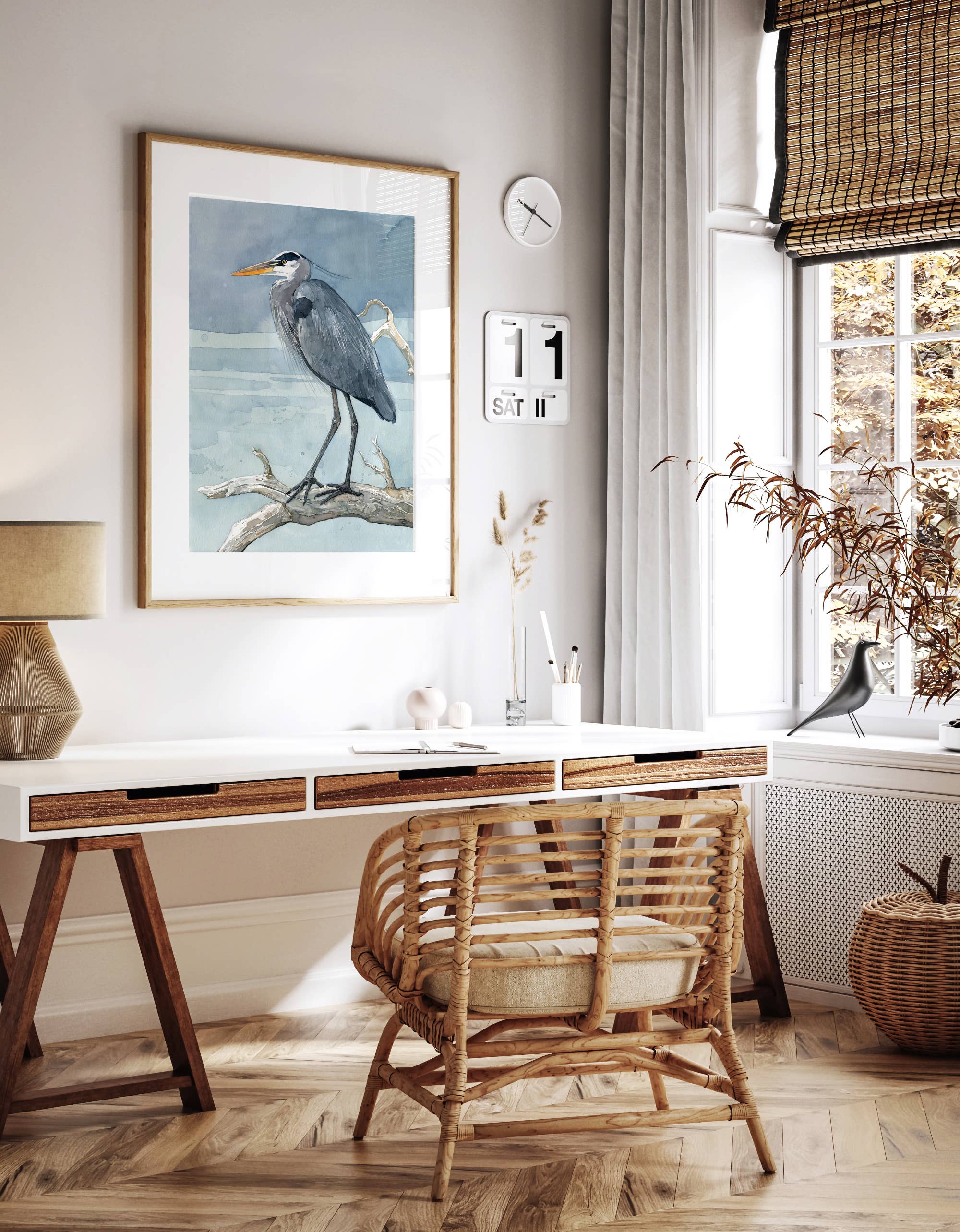 Studio Tuesday – wholesale Konsttryck – Stor blå häger på gren akvarellmålning4