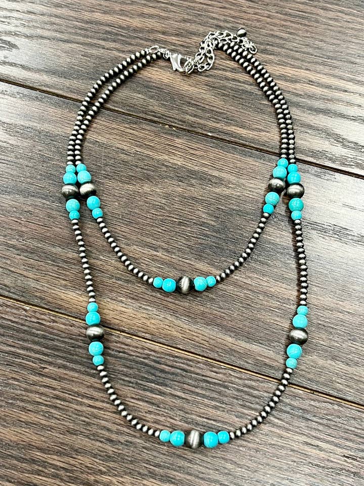 736079, 2-strand Navajo Bead, Synthetic Turquoise Necklace for wholesale by ISAC Trading Inc