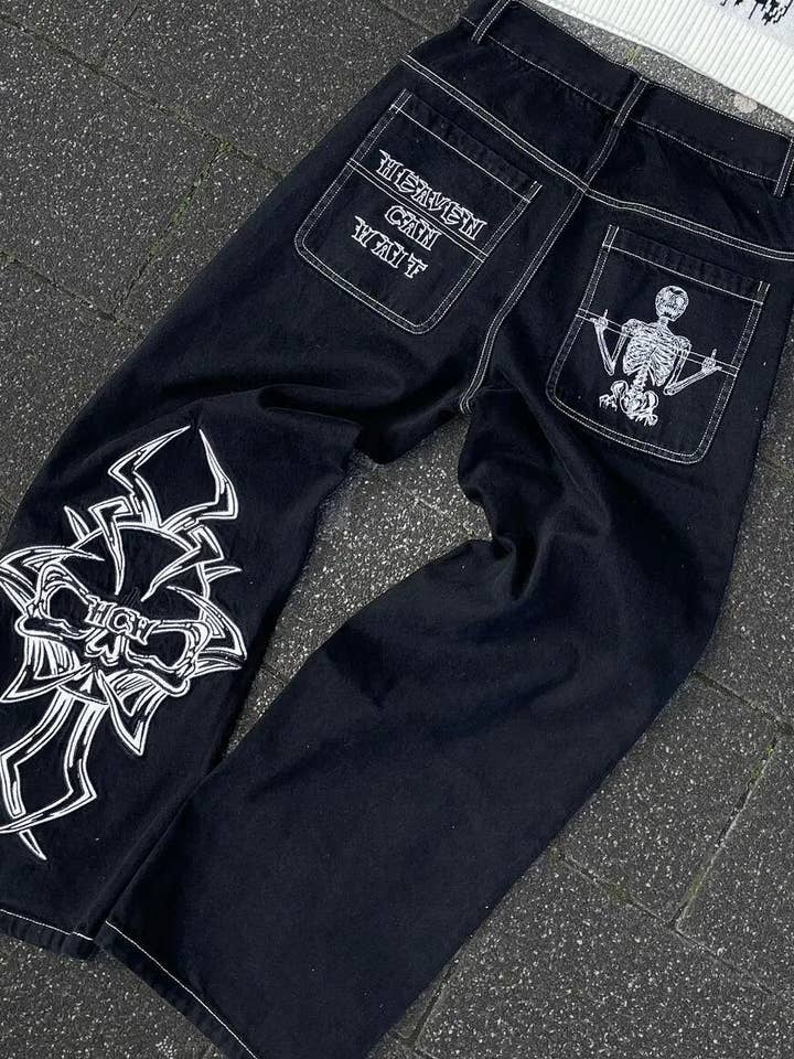 SALINA TRADING INC – wholesale Jeans – Women’s – Y2K Hip Hop Retro Skeleton Distressed Loose Fit Jeans1