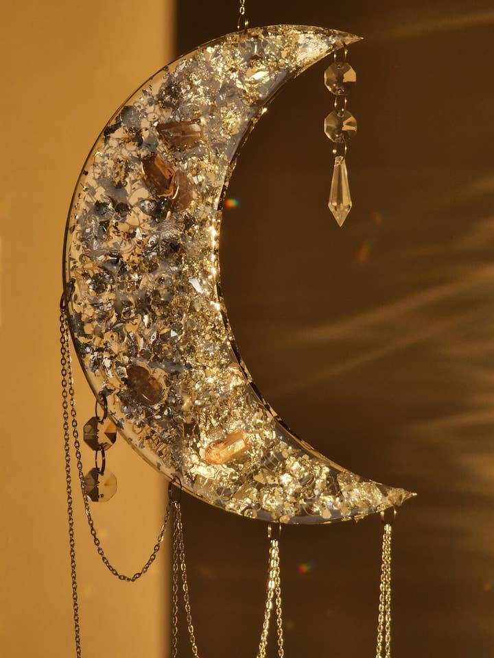 Moon Crystal Suncatcher, Hanging Glass Crystal Prism for wholesale by Grey Stone boutique