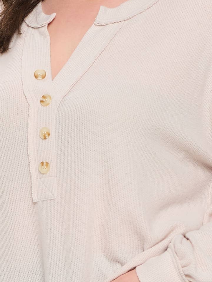 Blu Pepper - Wholesale Knit Top - Women's - PLUS V NECK HALF BUTTON LONG SLEEVE KNIT TOP