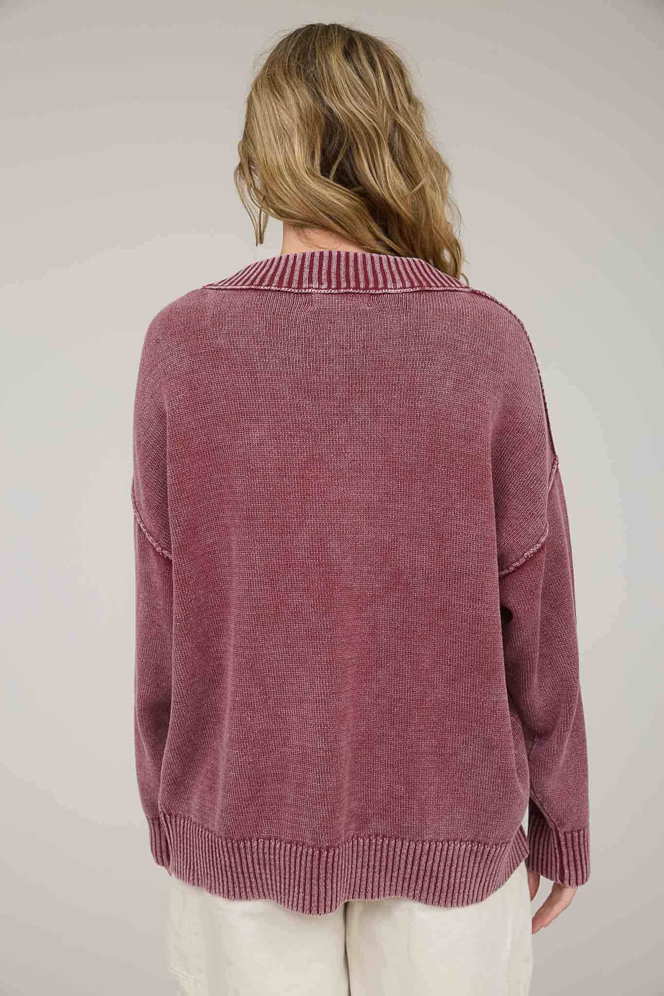 Blu Pepper - Vente Pull en maille – femme - PULL EN TRICOT SURDIMENSIONNÉ À MANCHES LONGUES ET COL EN V DÉLAVÉ12