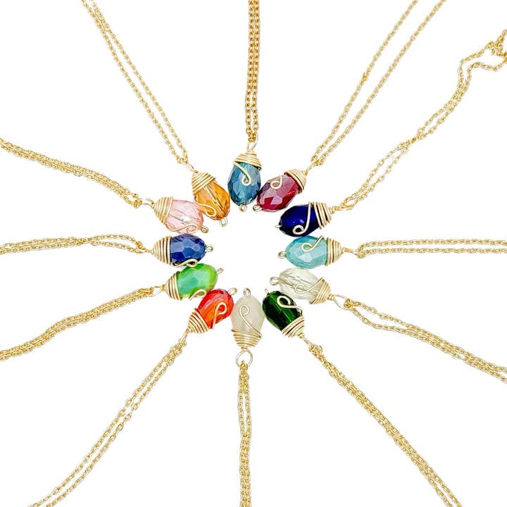 Gold Birthstone necklace for wholesale by Alegria Accessories Inc.