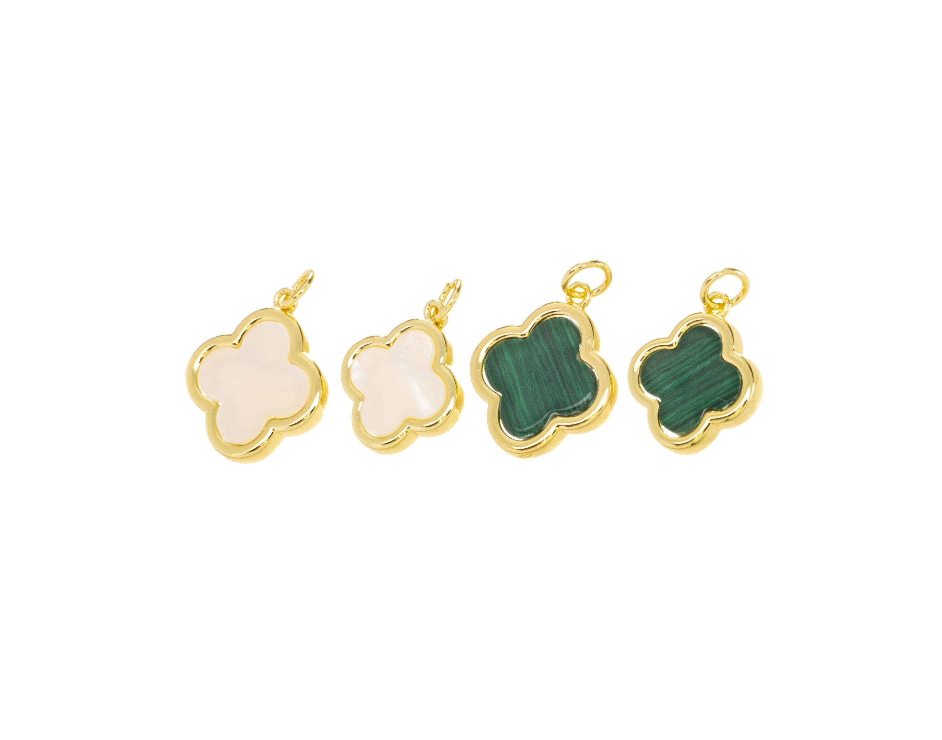 Jewel Pledge - Wholesale Individual Charm/Pendant - Gold & Malachite Clover Charms, Mother of Pearl Flower Charm3