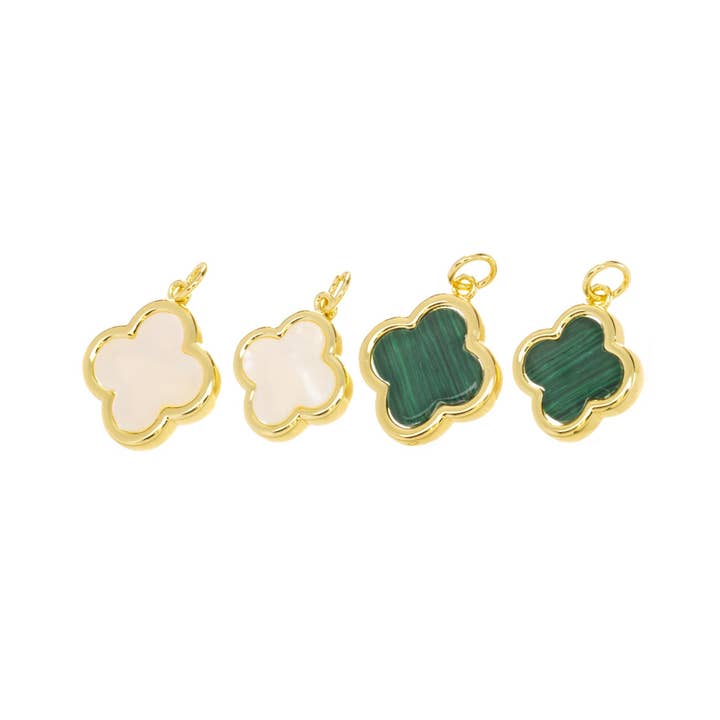 Jewel Pledge - Wholesale Individual Charm/Pendant - Gold & Malachite Clover Charms, Mother of Pearl Flower Charm3