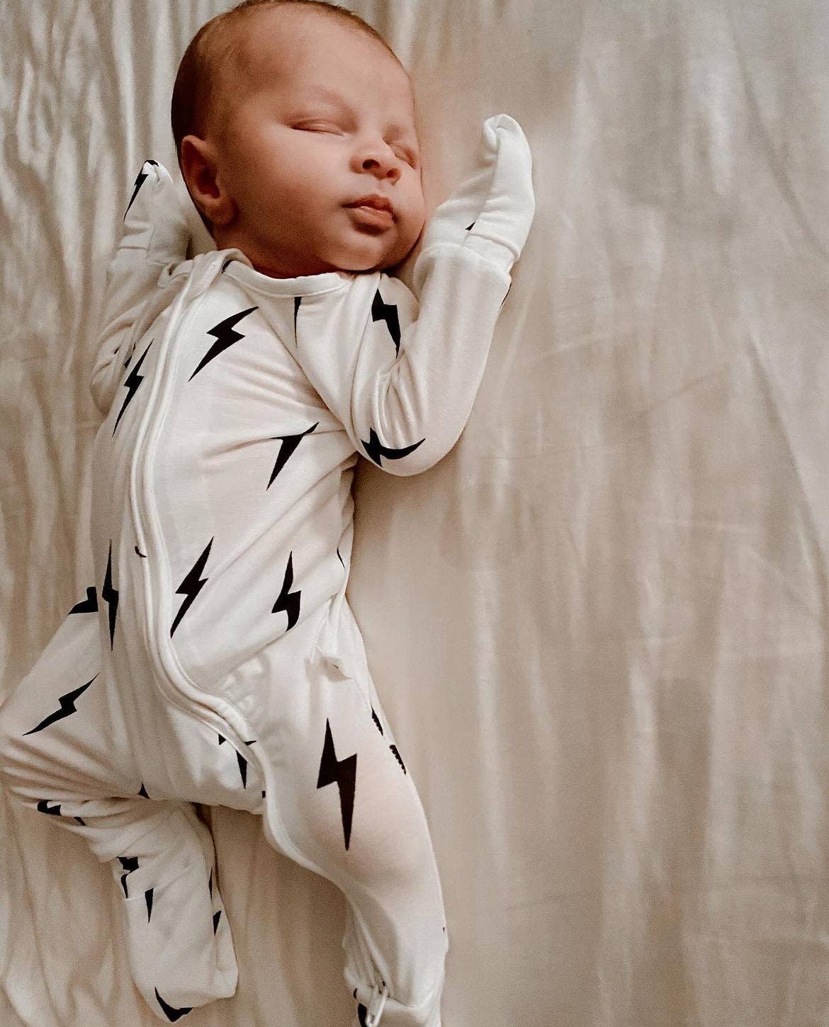 Forever French Baby - Wholesale Sleepsuit - Baby - Bamboo Zip Pajamas | White & Black Lightning Bolt13
