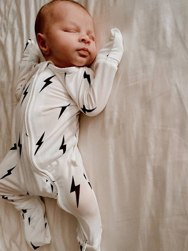 Forever French Baby - Wholesale Sleepsuit - Baby - Bamboo Zip Pajamas | White & Black Lightning Bolt13