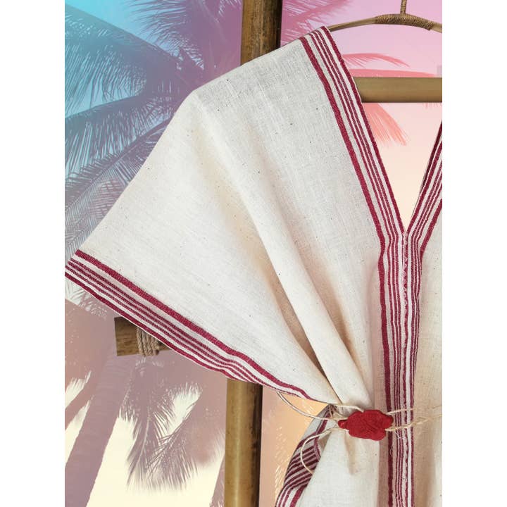 Abito Caftano Tessuto a Mano Tre Strisce Borgogna per la vendita all'ingrosso da parte di MIASETA