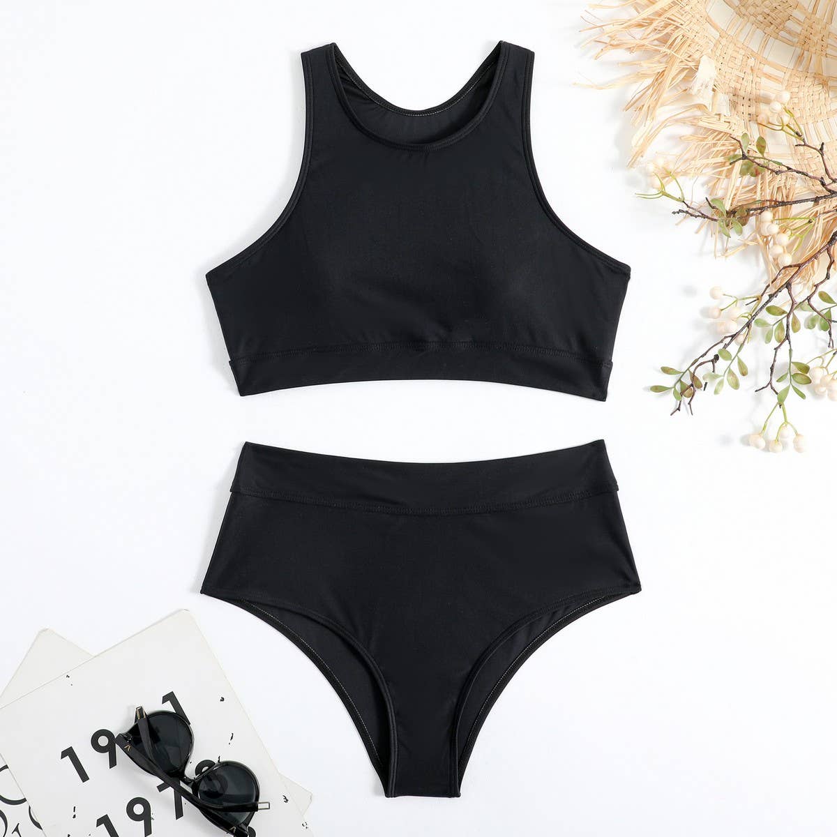 ACCITY - Wholesale Two Piece Swimsuit - Women's - High Waist Bikini Set - Solid Color Swimsuit_CWMW019117
