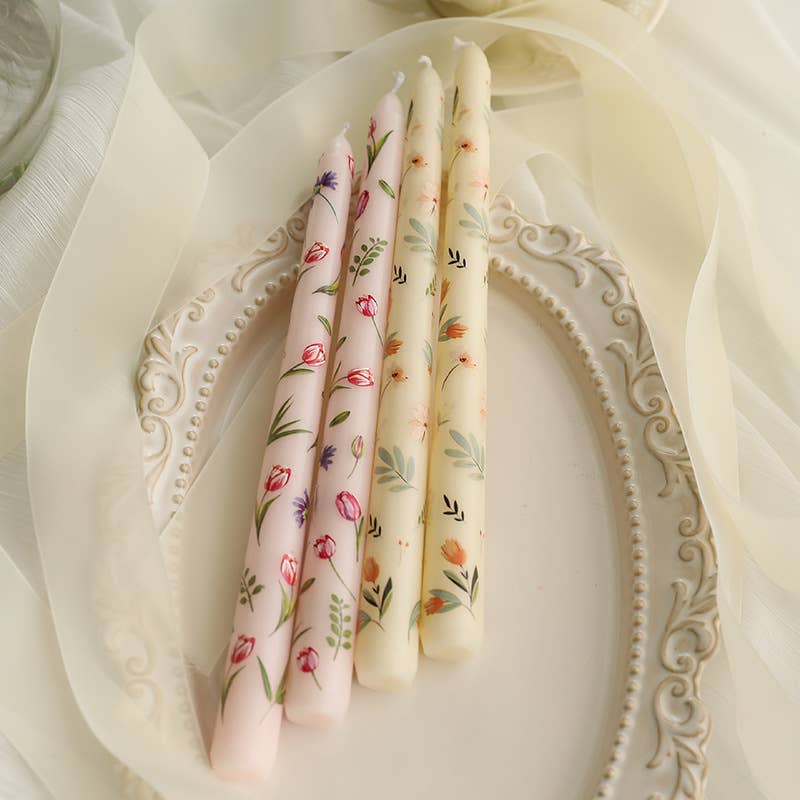 Candles Meta – wholesale Tapered candle/candlestick – 25cm Floral Printed Long Stem Holiday Smokeless Candle9