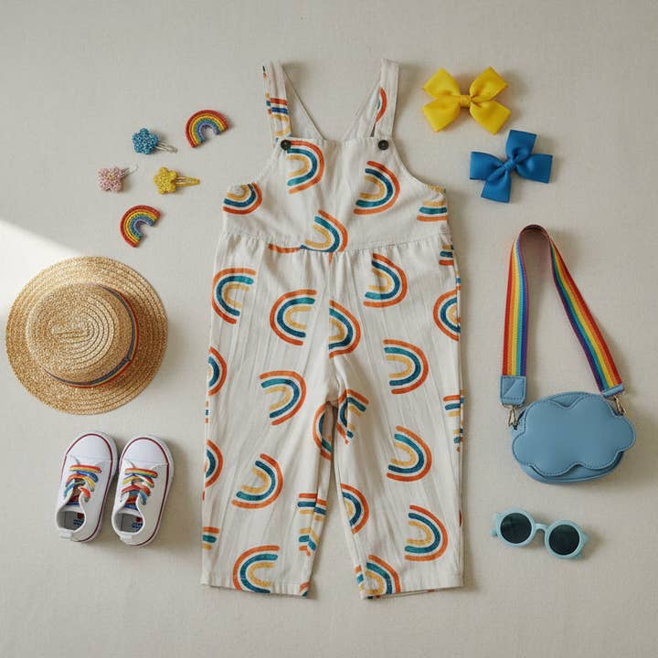 Kids' 100% Cotton Sustainable Colorful Print Overalls for wholesale by Cray Clothing Company