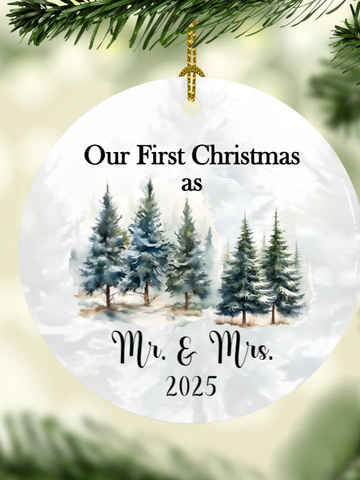 Our First Christmas as Mr. and Mrs. Christmas Ornament for wholesale by SHY Designs, LLC