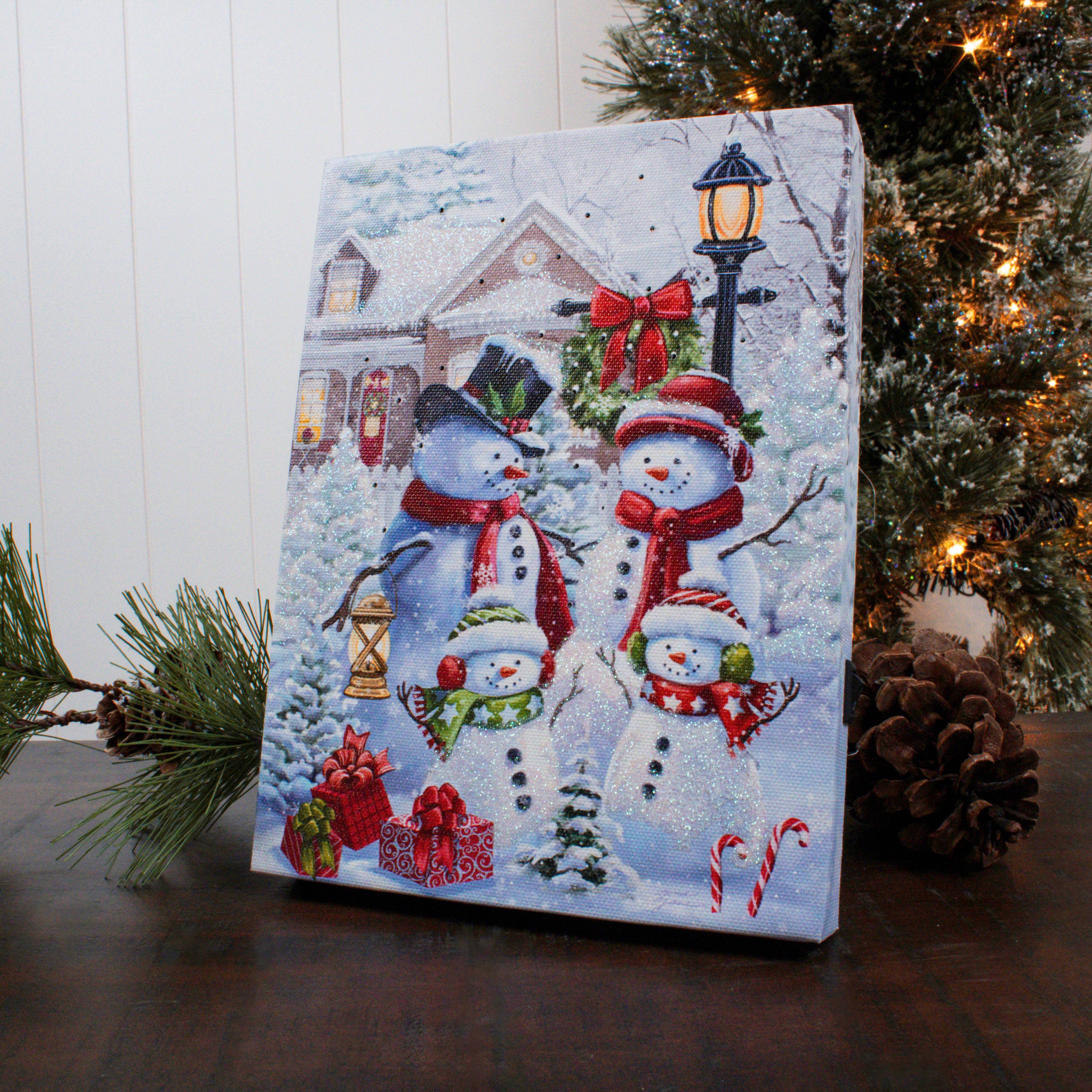 Glow Decor - Wholesale Christmas Decoration - Frosty Family Fun 8x6 Lighted Tabletop Canvas1