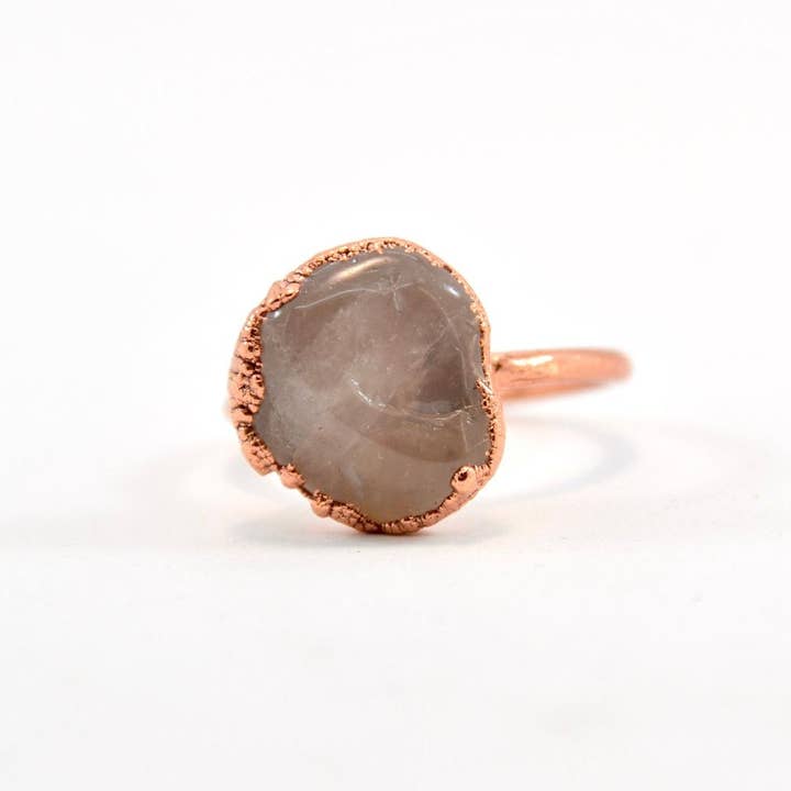 Daddy Daughter Jewelry - Wholesale Cocktail/Statement Ring - Rose Quartz Copper Ring | Pink Quartz Ring7