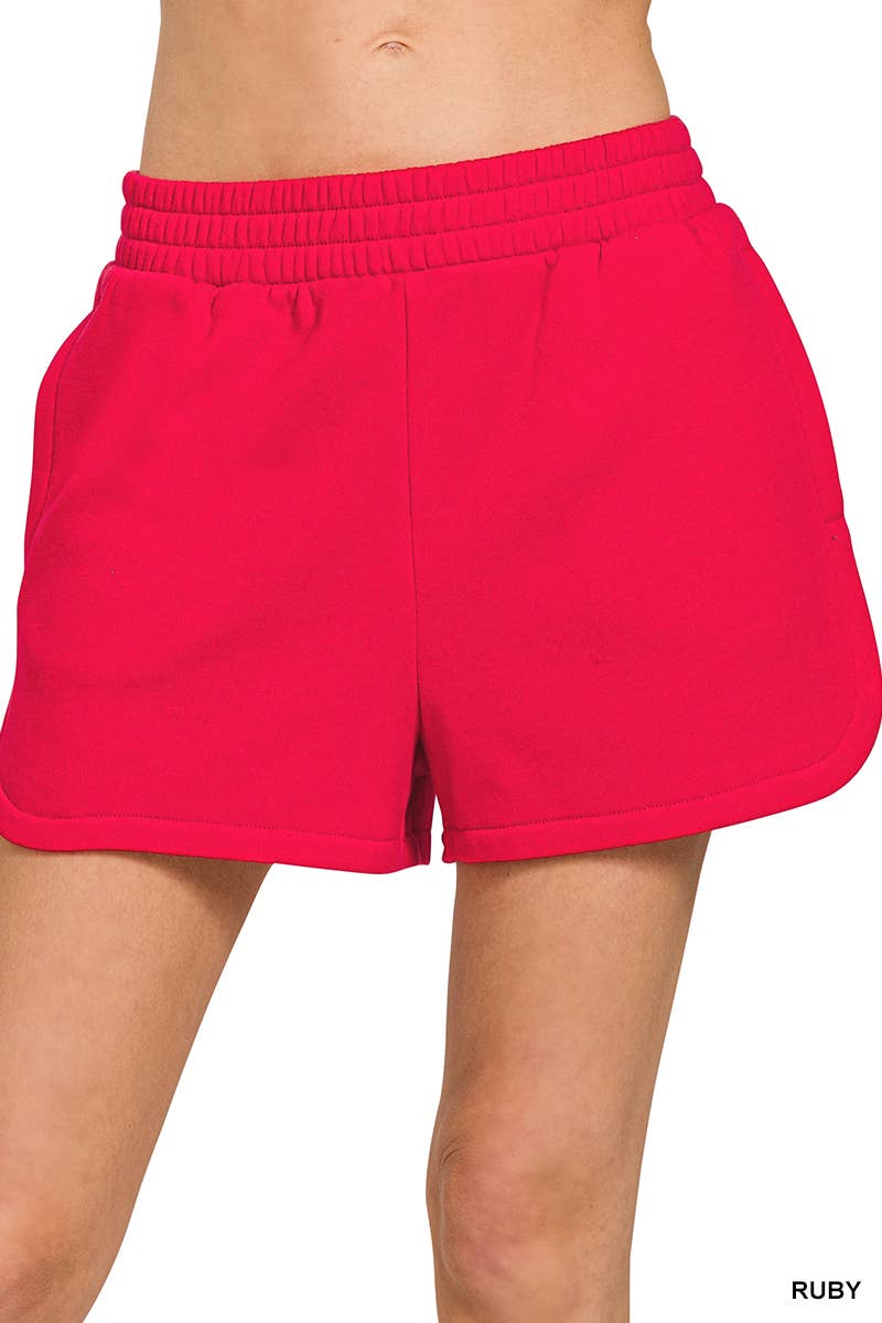 42POPS - Wholesale Shorts - Women's - ',..Fleece Elastic Waistband Dolphin Shorts w/ Pockets19