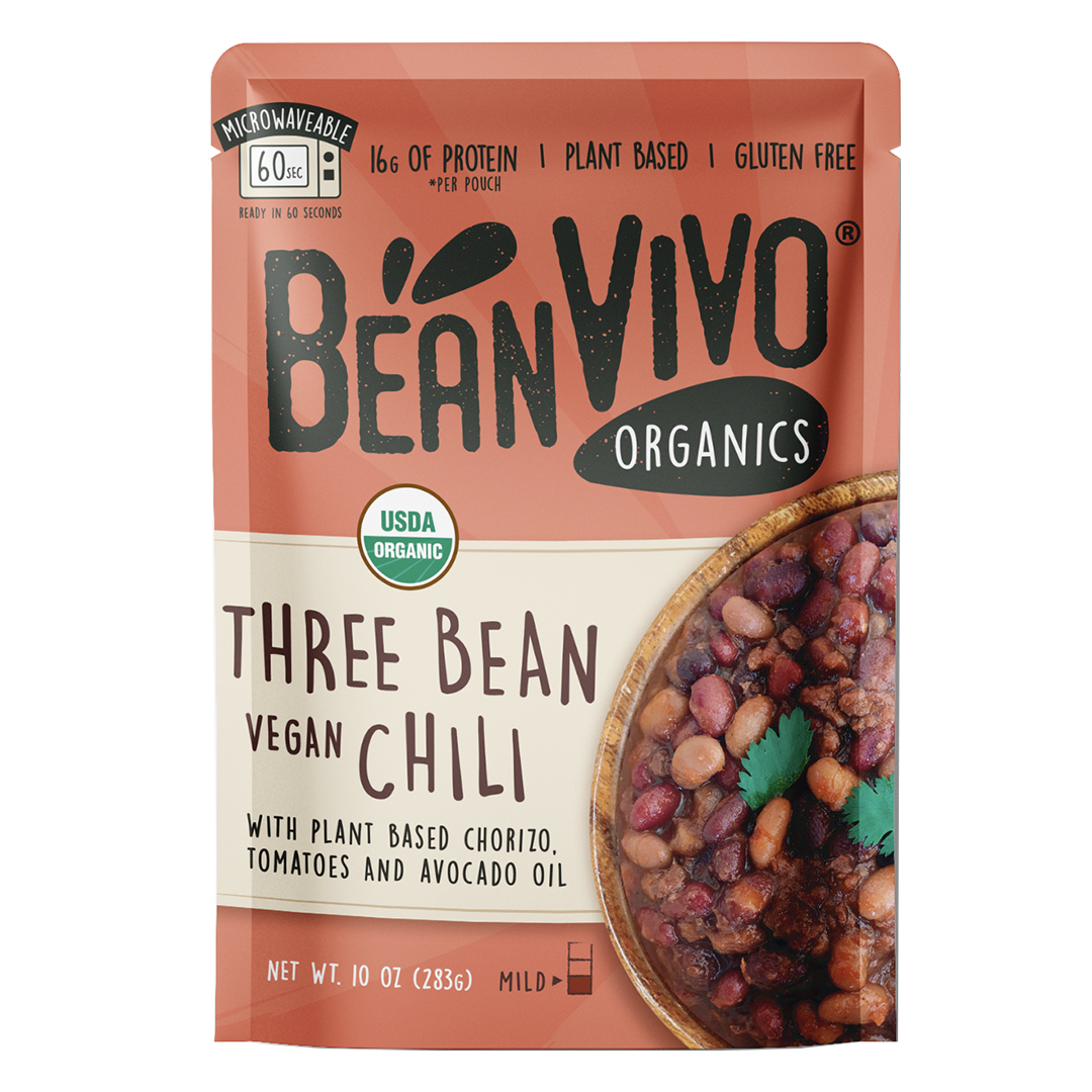 BeanVIVO Organics - Vente Plats préparés à longue durée de conservation - Haricots biologiques - Chili végétalien aux trois haricots (pack de 6)6