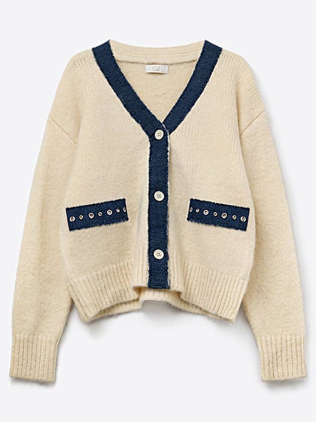 Crèmekleurig vest met details van denimstof voor wholesale door Q2—All Orders:Free Duties for the US,UK,and Canada