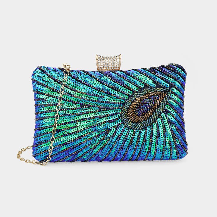 Sensibling Corp. - Wholesale Clutch Bag - Women's - Beaded Sequin Peacock Clutch Evening Bag / Crossbody Bag
2