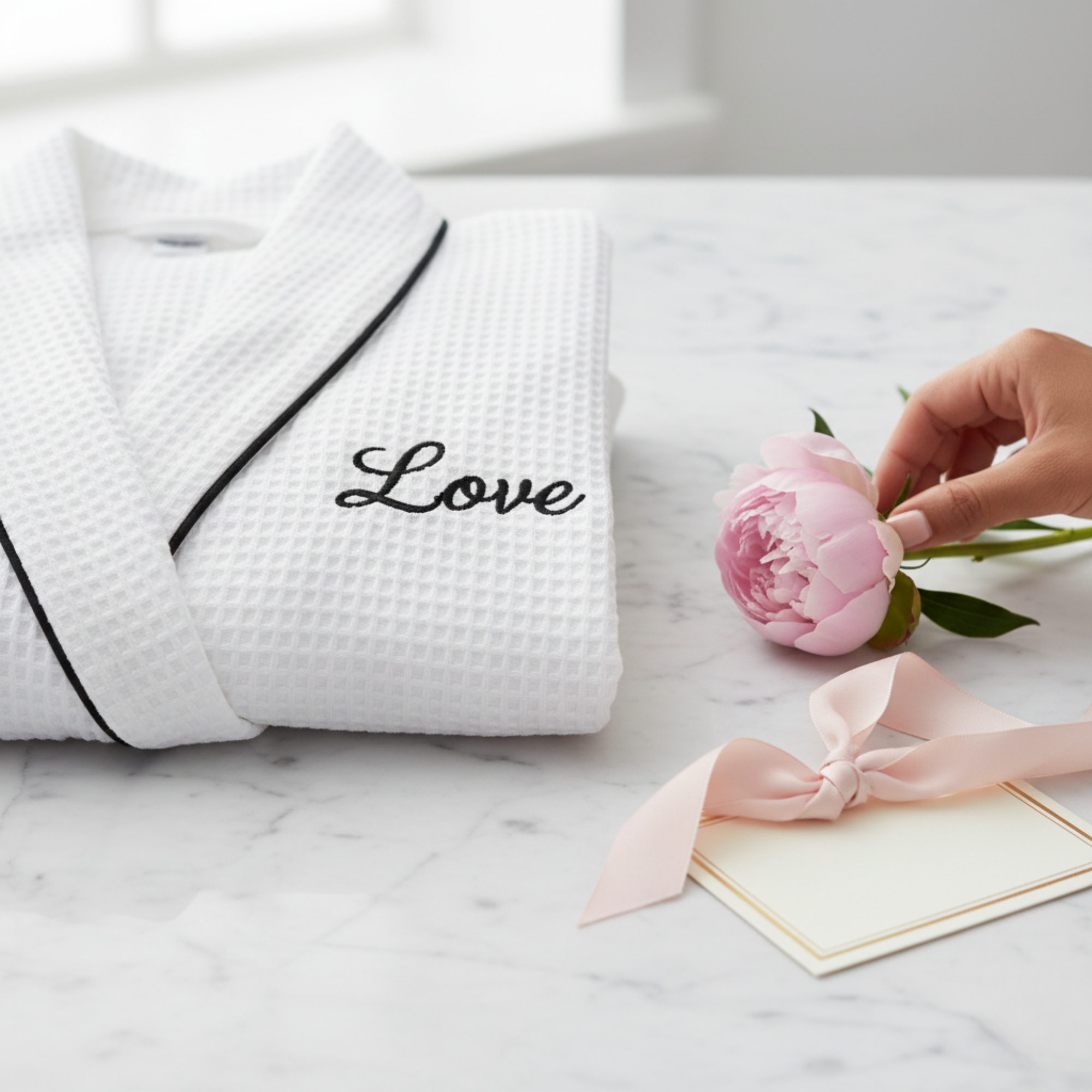 Lotus Linen – Engroshandel Morgenkåbe - Dame – Kvinders lette badekåbe med waffle-tekstur og kantbånd – spa-komfort17