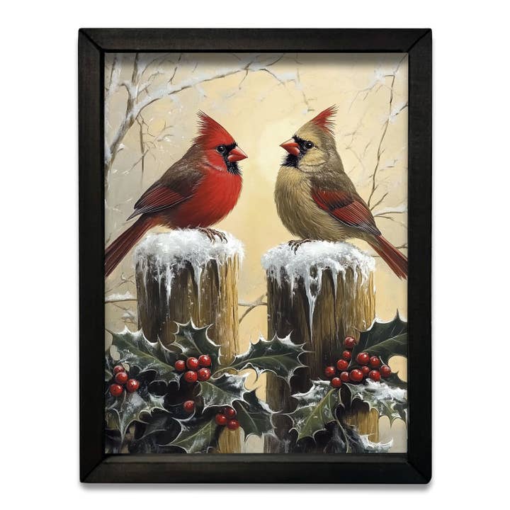 HMK1000 Winter Cardinal Couple Box Frame for wholesale by JanMichaels Art & Home