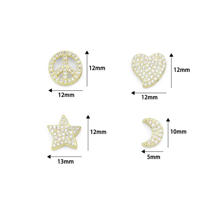 BestBeads&Beyond - Wholesale Individual Charm/Pendant - Clear CZ Gold Silver Heart Star Cresent Moon peace sign spacer beads Charm Pendant, Sku#LX9455