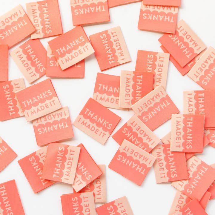 Sarah Hearts - Wholesale Craft Supplies - Thanks I Made It Coral -Â Sewing Woven Clothing Label Tags