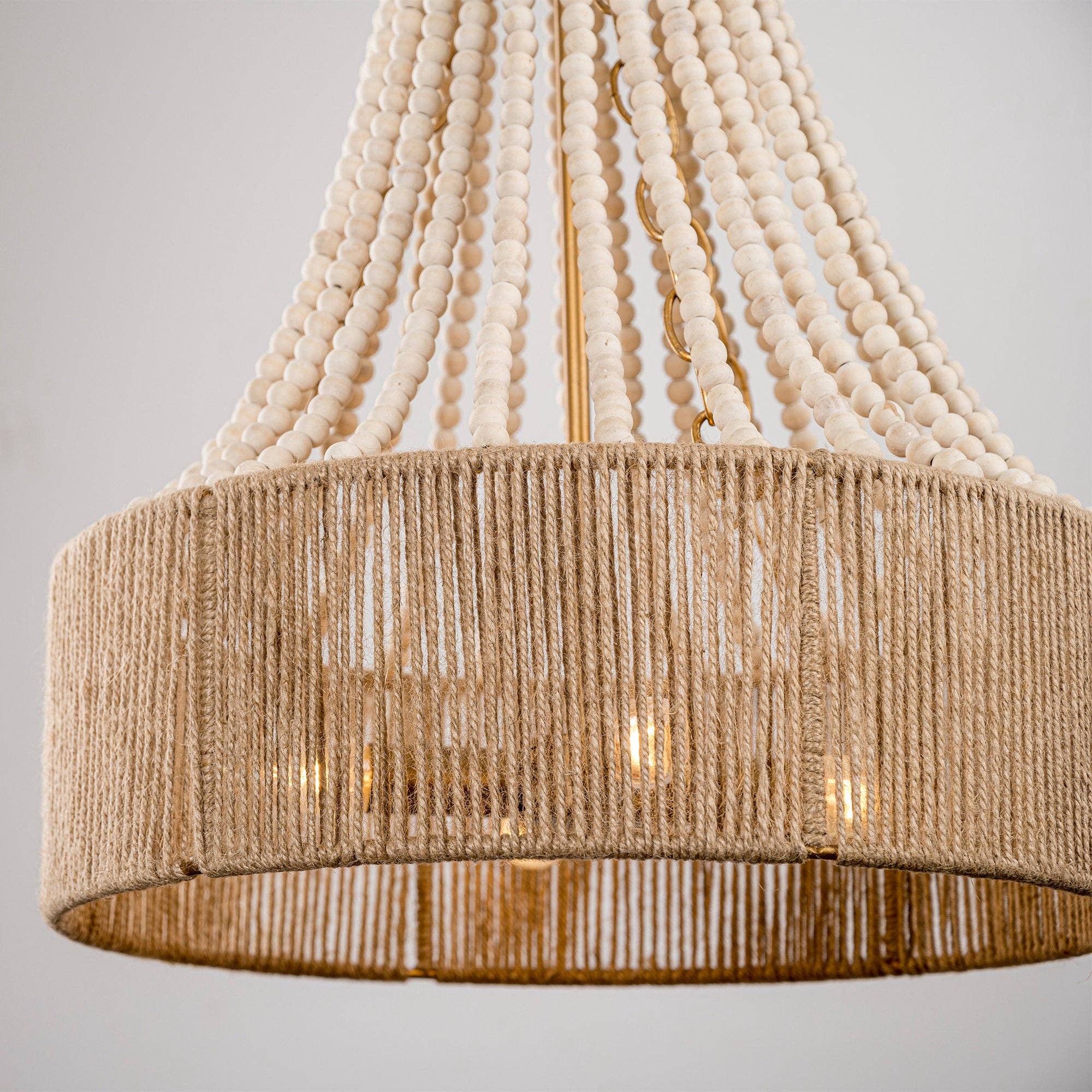 Brio Lighting - Wholesale Chandelier/Hanging Light - Farmhouse Chandelier 4-Light Golden Wood Bead Woven Shade7