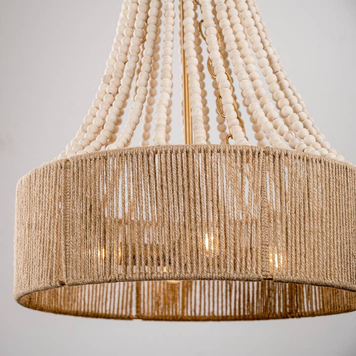 Brio Lighting - Wholesale Chandelier/Hanging Light - Farmhouse Chandelier 4-Light Golden Wood Bead Woven Shade7